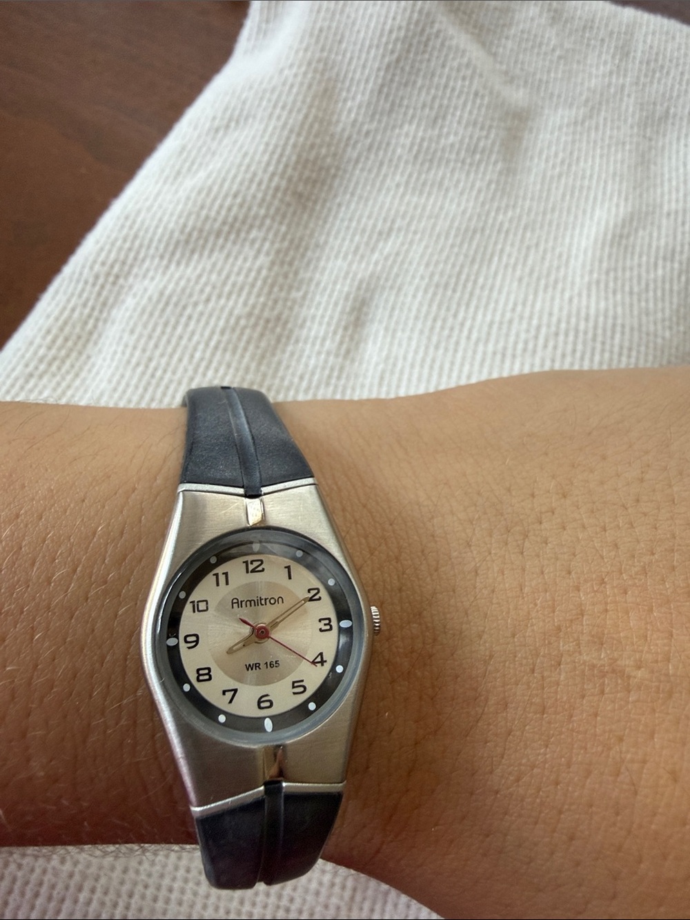 Armitron Silver Case with Cream Dial and Black Strap Watch
